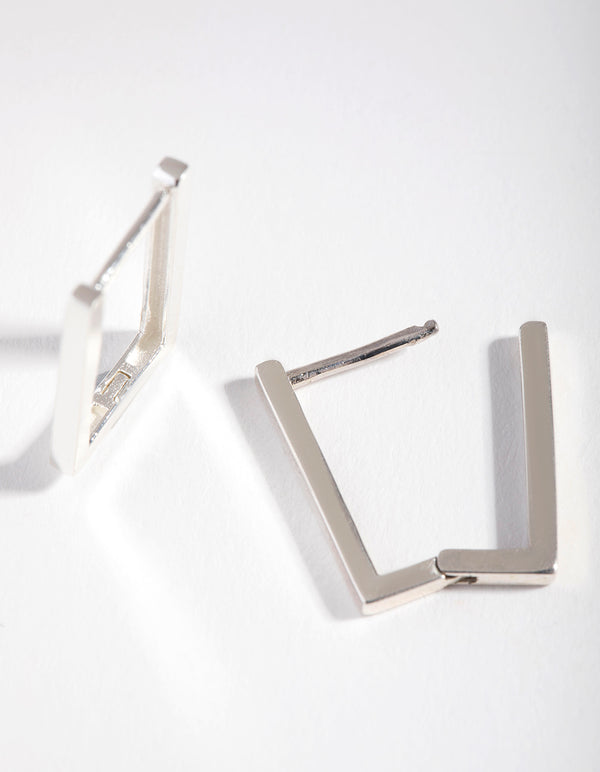Sterling Silver Stone Medium Square Huggie Earrings