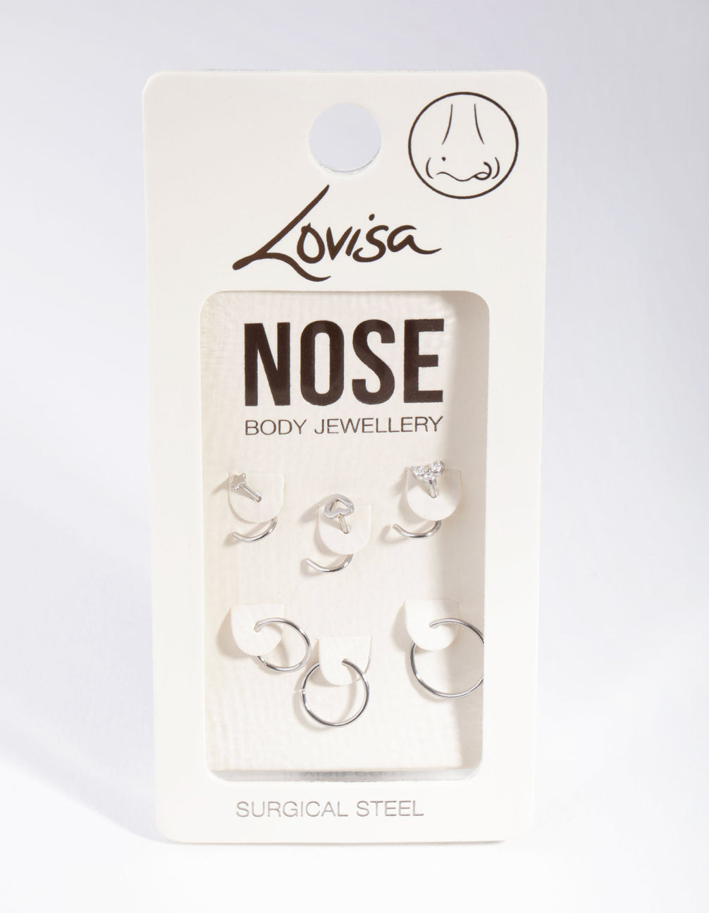 Surgical Steel Diamante Motif Nose Piercings 6-Pack