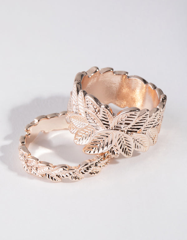 Rose Gold Leaf Ring Set