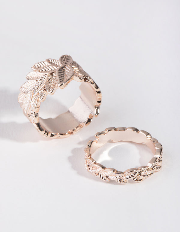 Rose Gold Leaf Ring Set