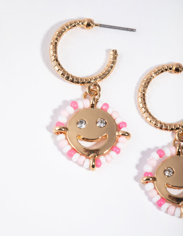 Gold Seedbead Smiley Hoop Earrings