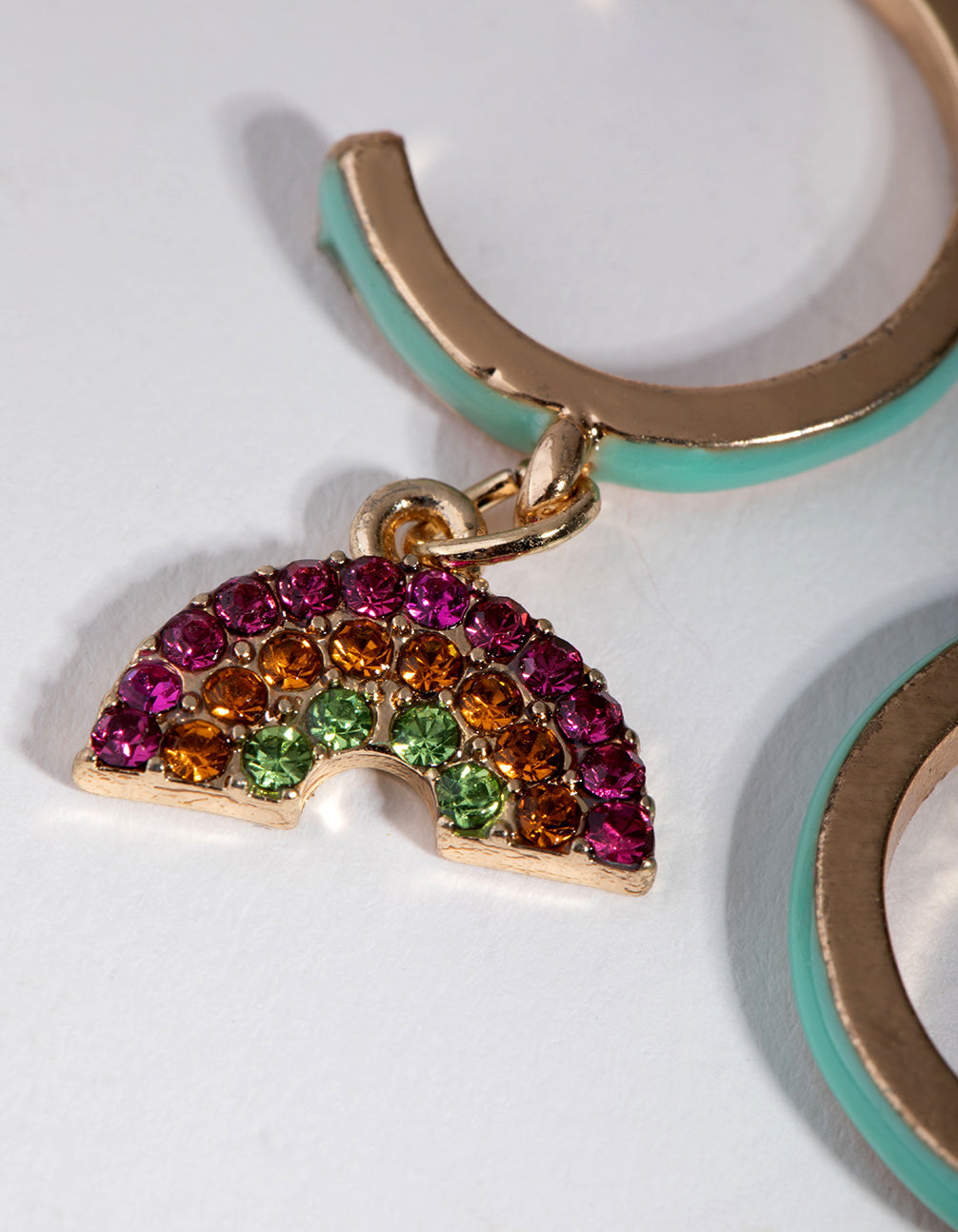 Gold Enamel Diamante Rainbow Hoop Earrings