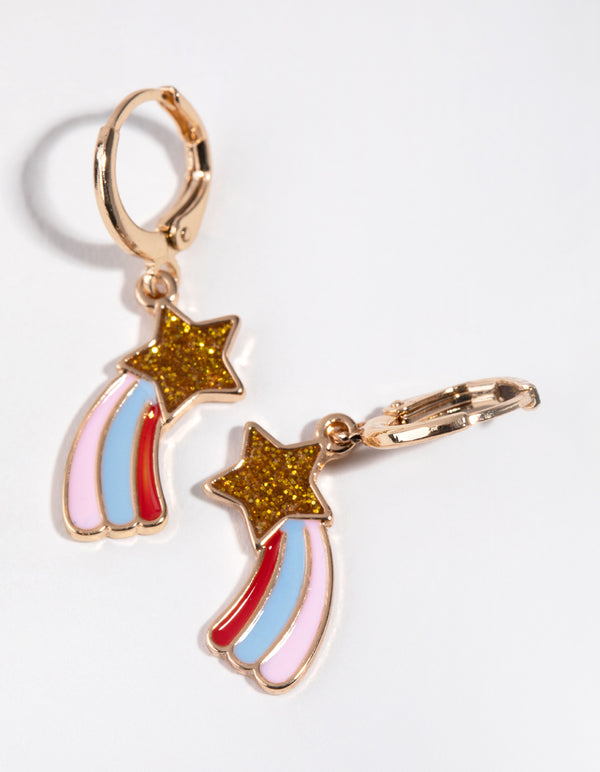 Gold Shooting Star Hoop Earrings