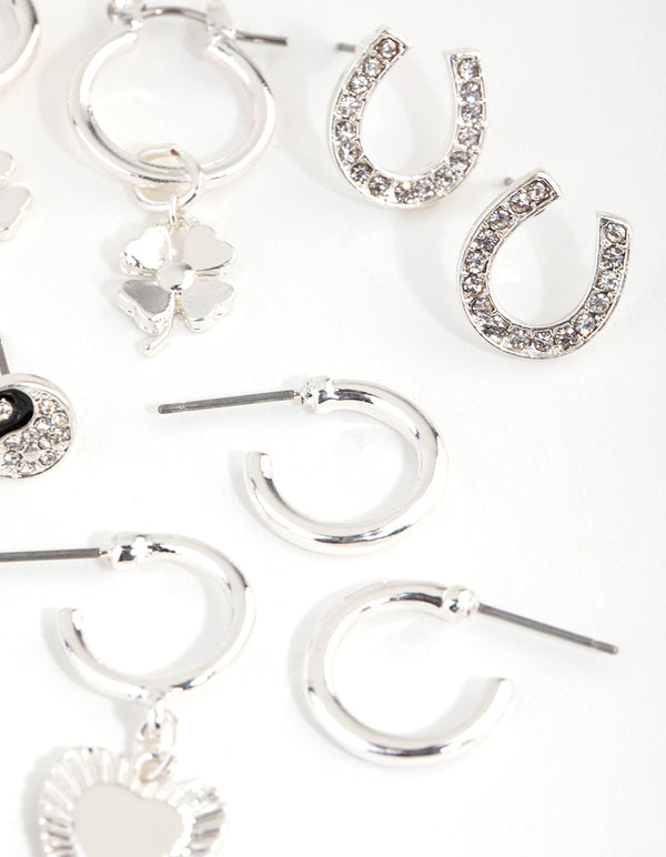 Silver Lucky Motifs 6-Pack Earring