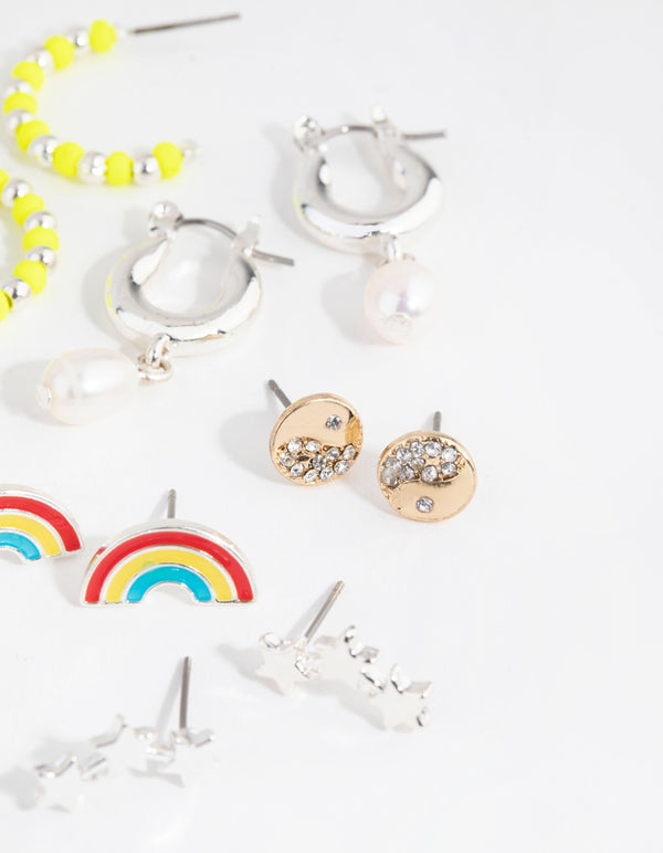 Mixed Metal Rainbow Motifs 6-Pack Earring