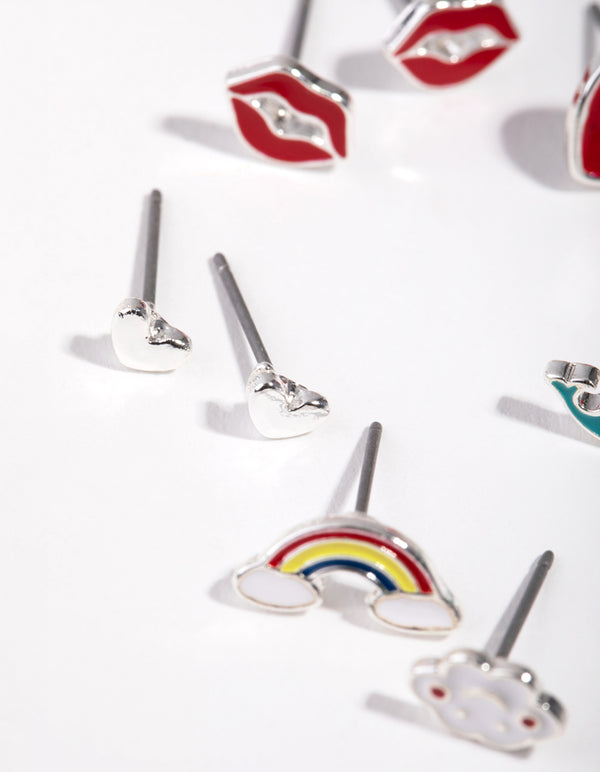 Silver Mix Enamel 6-pack Stud Earring