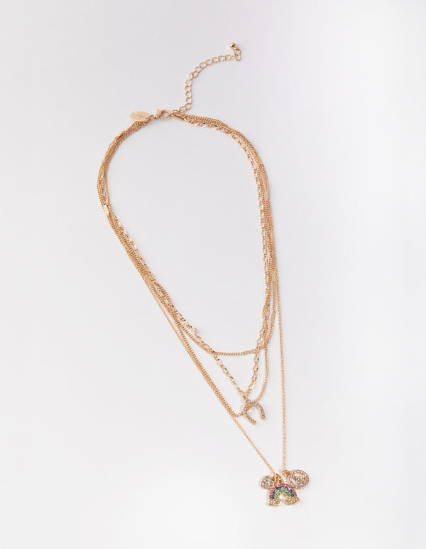 Gold Rainbow Charm Necklace 4-Pack