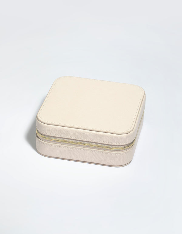 Cream Faux Leather Compact Square Jewellery Box