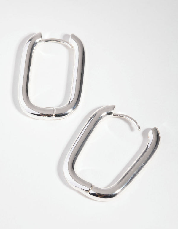 Silver Rounded Square Huggie Earrings