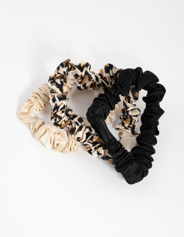 Black & Leopard Miniture Silk Scrunchie Pack