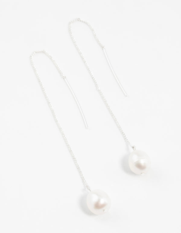 Silver Plated Freshwater Pearl Thread Through Earrings