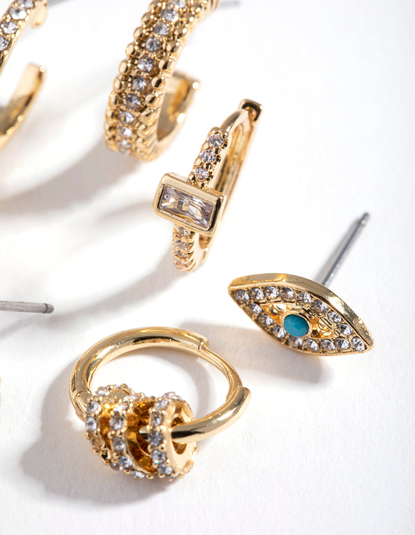 Gold Plated Evil Eye & Star Earrings