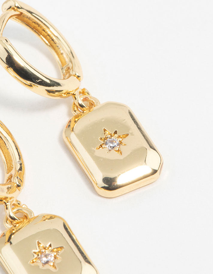 Gold Plated Diamante Rectangle Drop Earrings