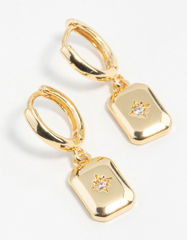 Gold Plated Diamante Rectangle Drop Earrings
