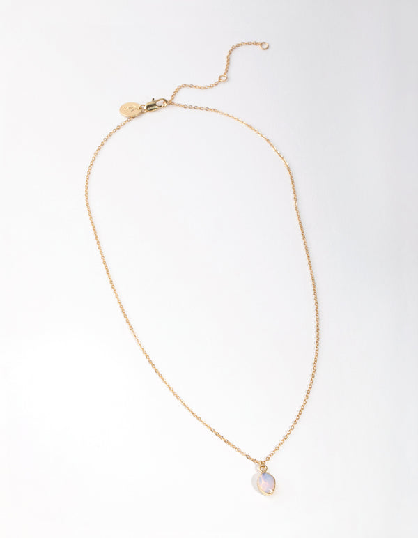 Gold Plated Semi Precious Oval Pendant Necklace