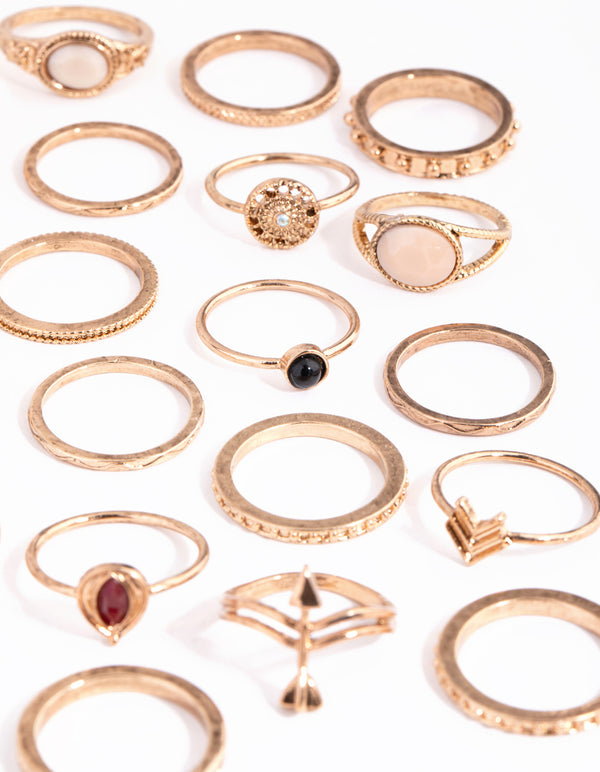 Antique Gold Etched Boho 24-Pack Rings