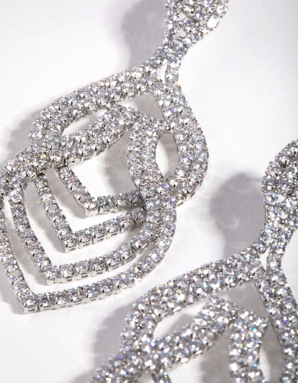 Silver Diamond Simulant Pear Shape Drop Earrings