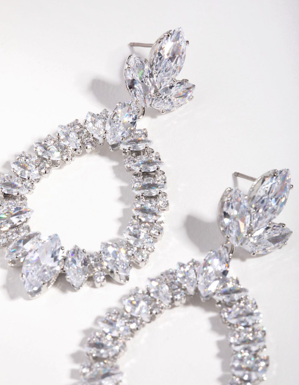 Silver Large Diamante Pear Drop