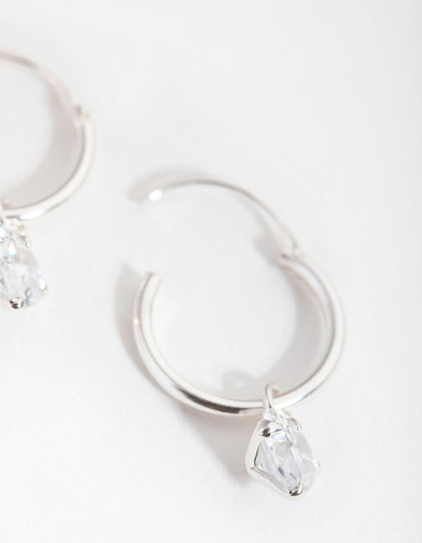 Sterling Silver Cubic Zirconia Heart Hoop Earrings