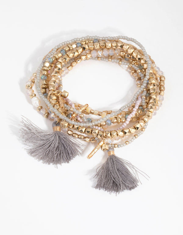 Gold Freshwater Pearl Tassel Bracelet 9-Pack