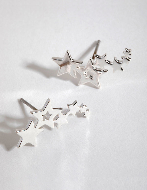 Silver Star Crawler Earrings