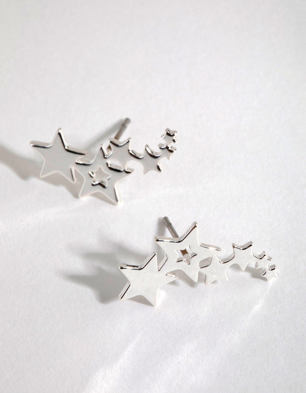 Silver Star Crawler Earrings