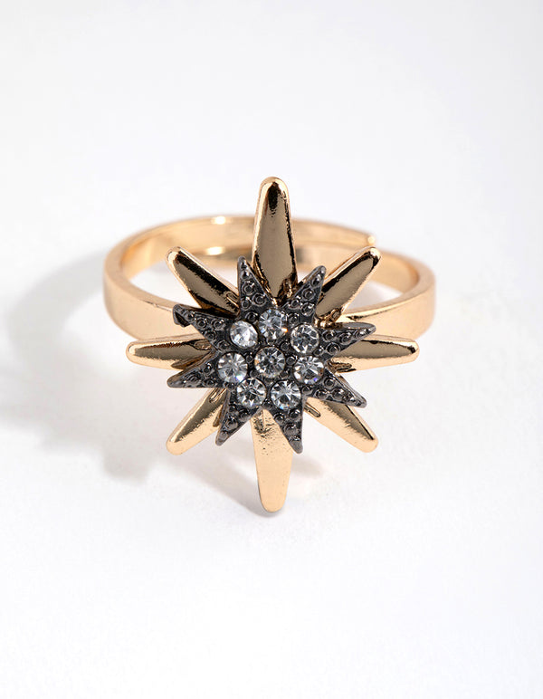 Gold Diamante Starbust Ring