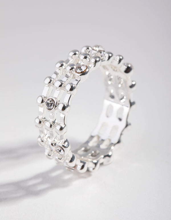 Silver Triple Row Diamante Band Ring