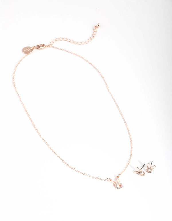 Kids Rose Gold Diamante Bunny Necklace & Earrings