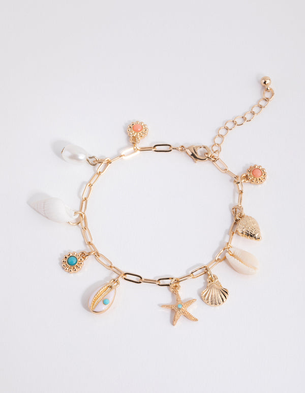 Gold Shell Conch Charm Bracelet
