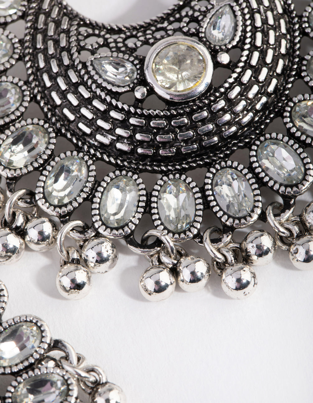 Antique Silver Diamante Drop Chandbali Earrings