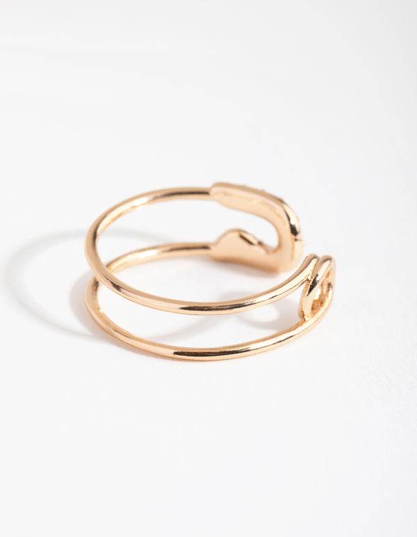 Gold Diamante Safety Pin Ring