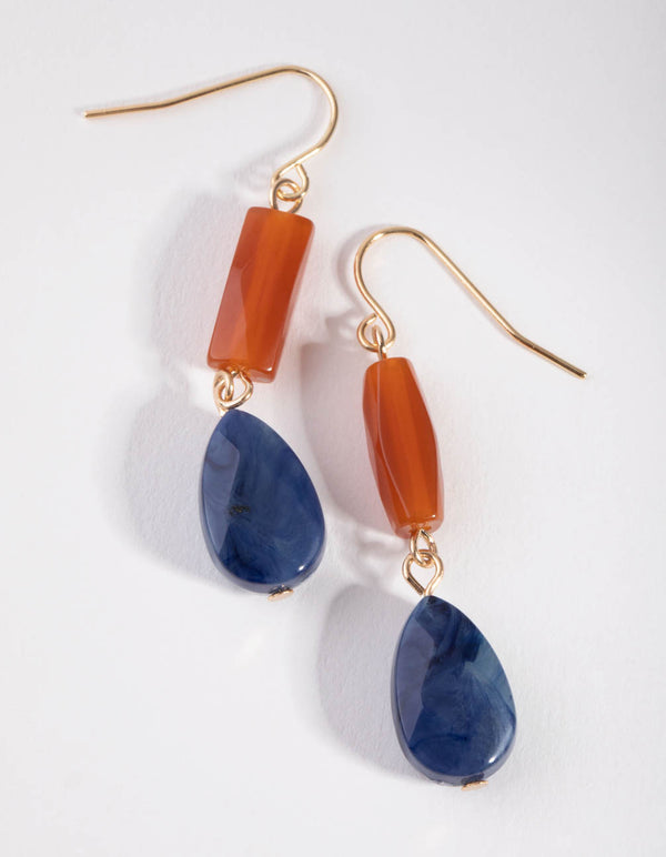 Gold Facet Bead Drop Earrings