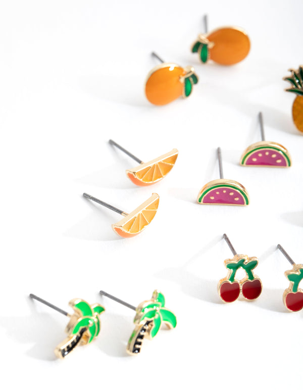 Gold Summer Fruit Enamel 8-Pack Earring