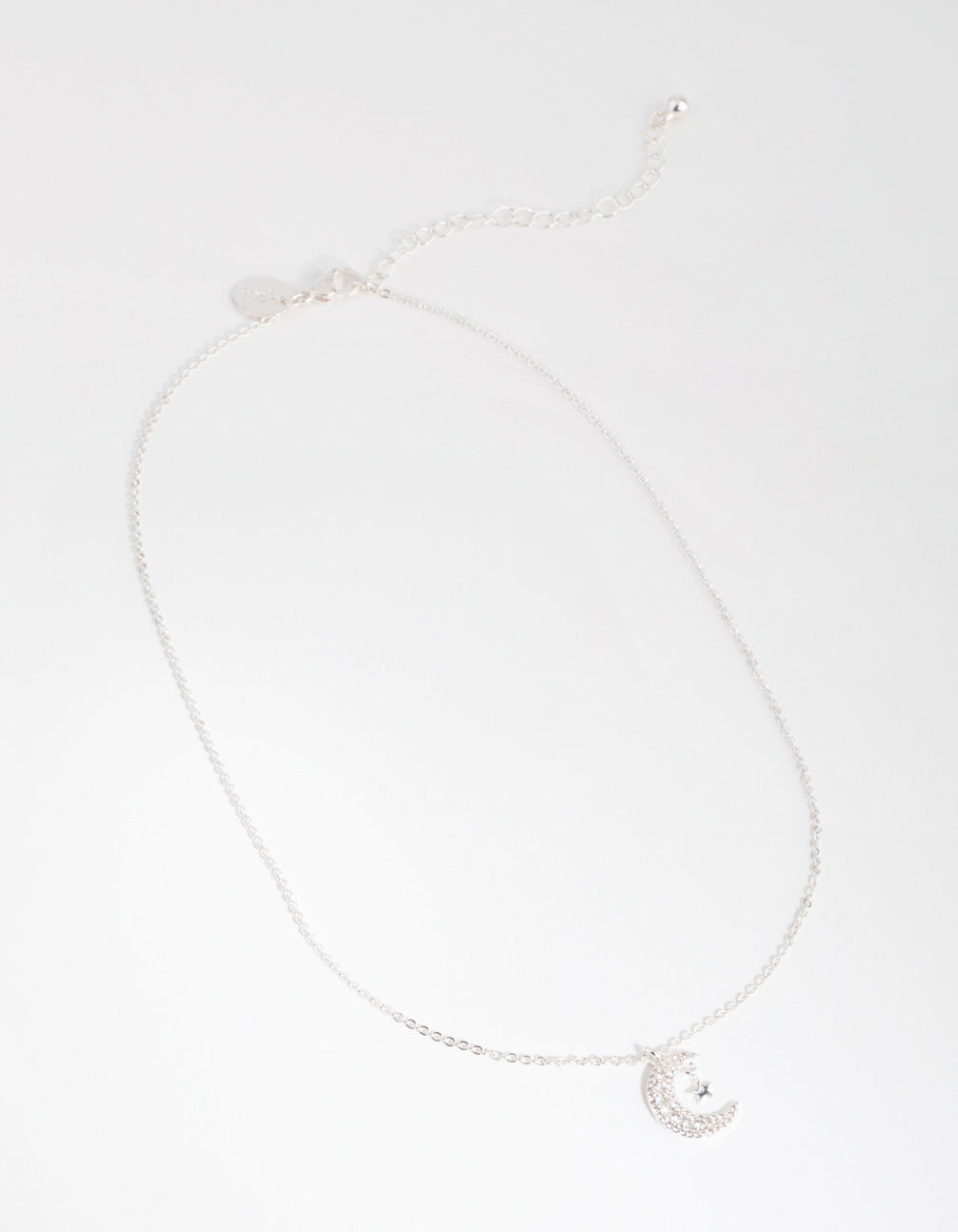 Silver Cubic Zirconia Moon & Star Necklace