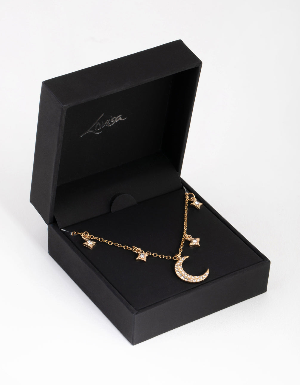 Gold Star & Moon Diamante Necklace