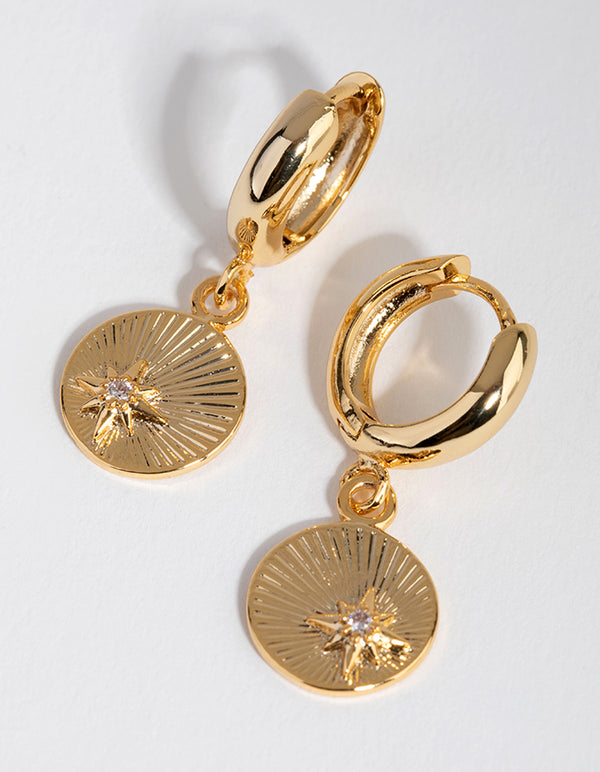 18ct Gold Plated Cubic Zirconia Coin Huggie Earrings