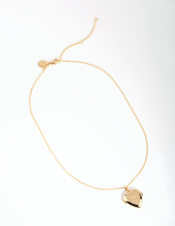18ct Gold Plated Cubic Zirconia Heart Locket Necklace