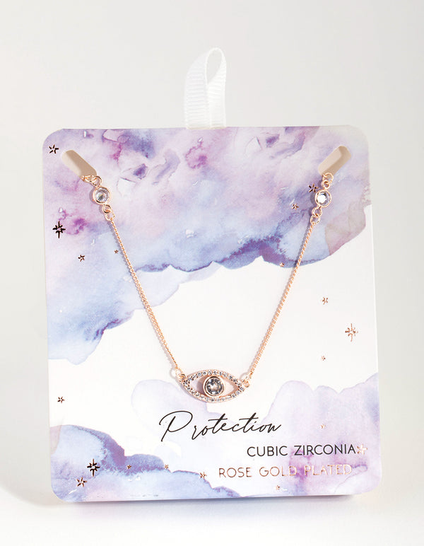 Rose Gold Plated Cubic Zirconia Evil Eye Necklace