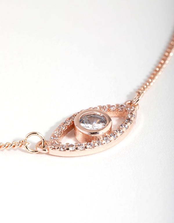 Rose Gold Plated Cubic Zirconia Evil Eye Necklace