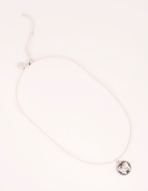 Silver Plated Butterfly Coin Necklace
