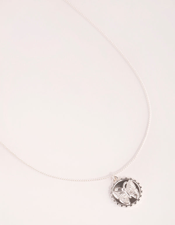 Silver Plated Butterfly Coin Necklace