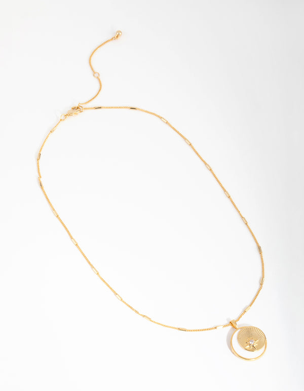 18ct Gold Plated Cubic Zirconia & Shell Moon Necklace