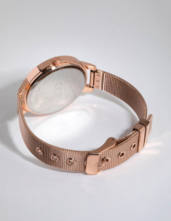 Rose Gold Romantic Flower Mesh Strap Watch