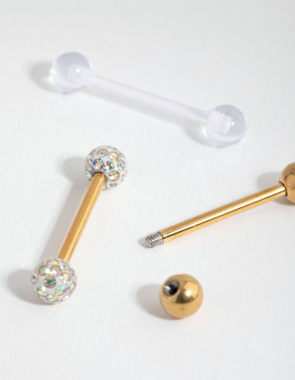 Gold Surgical Steel Acrylic Ferido Tongue Pack