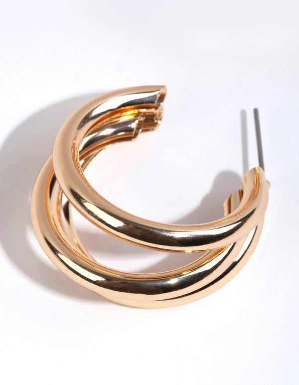 Gold Triple Loop Hoop Earrings