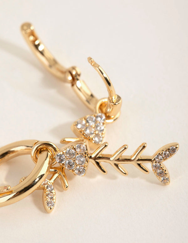 Gold Diamante Fishbone Huggie Earrings