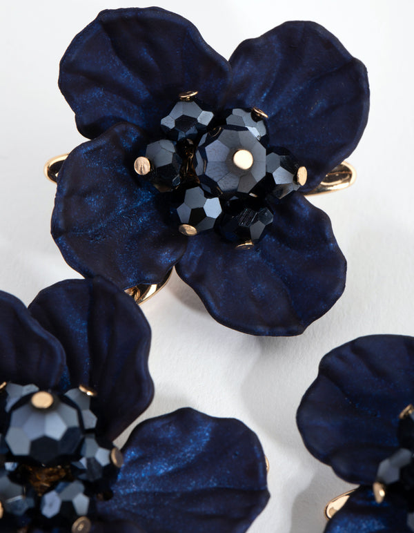 Gold Large Pearlised Flower Drop Earrings
