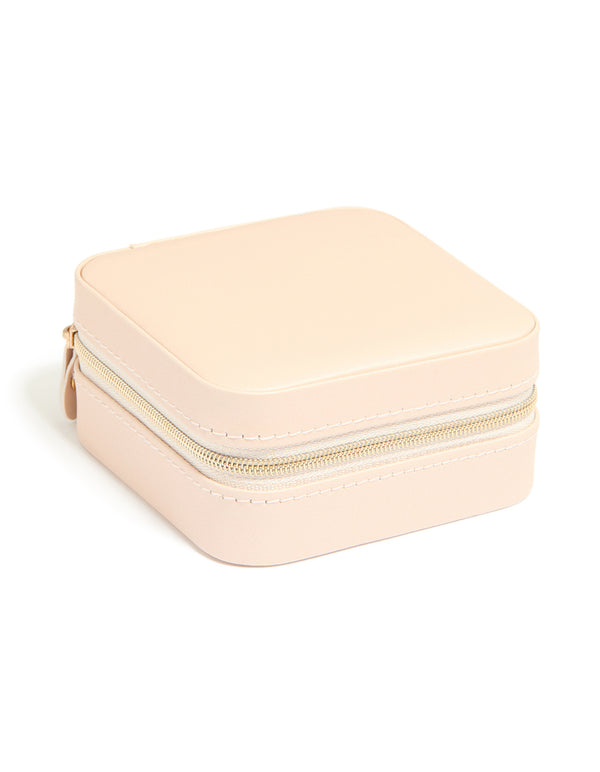 Blush Faux Leather Square Jewellery Box