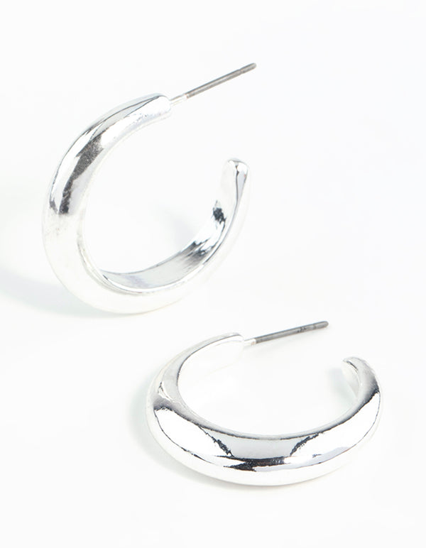 Silver Rounded Hollow Huggie Earrings